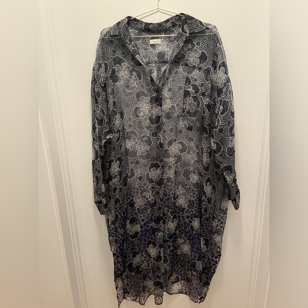 Dries Van Noten Long Floral Button Up Sheer Dress with Sequin Embellishments